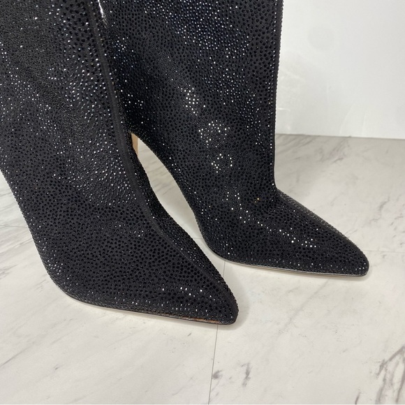 L’agence Mariette Pointy Toe Black Rhinestone Heeled Bootie 9 1/2 - Picture 10 of 15